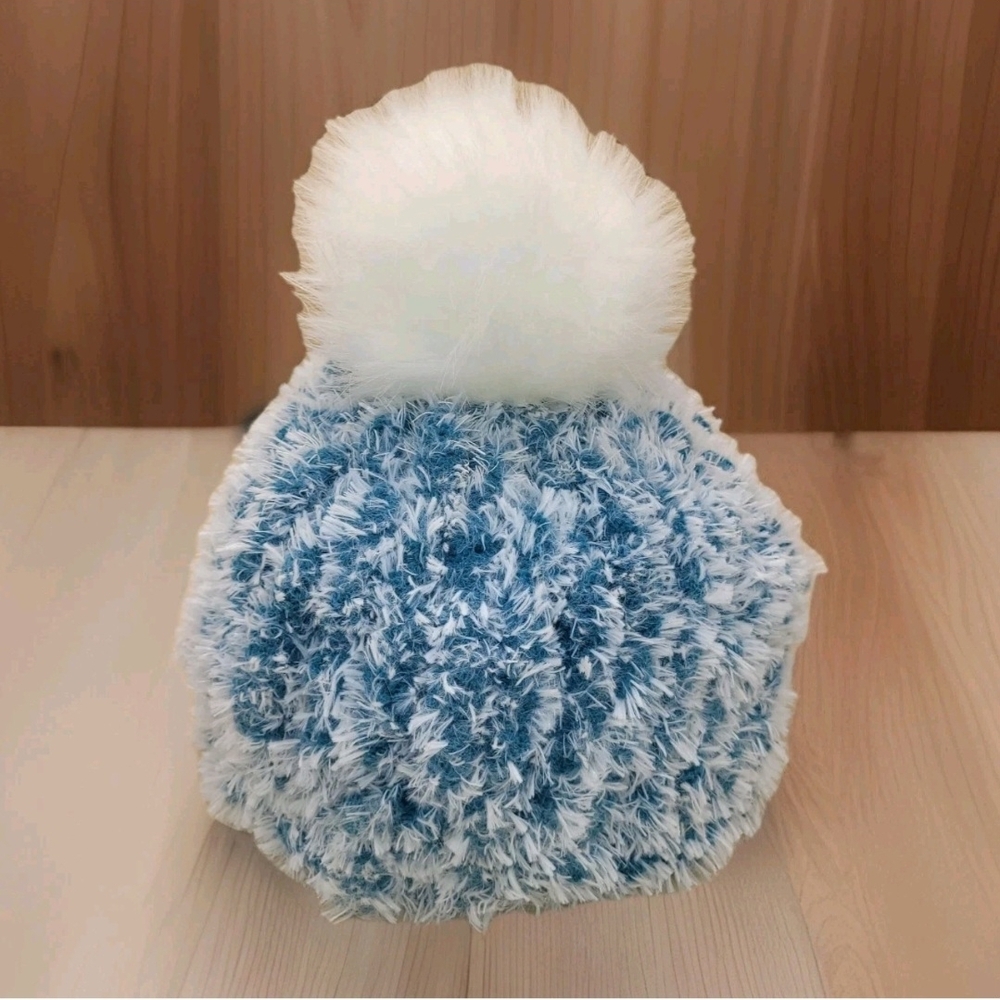 Handmade Crochet Beanie Hat with Pom Turquois And White Thick‎ Soft